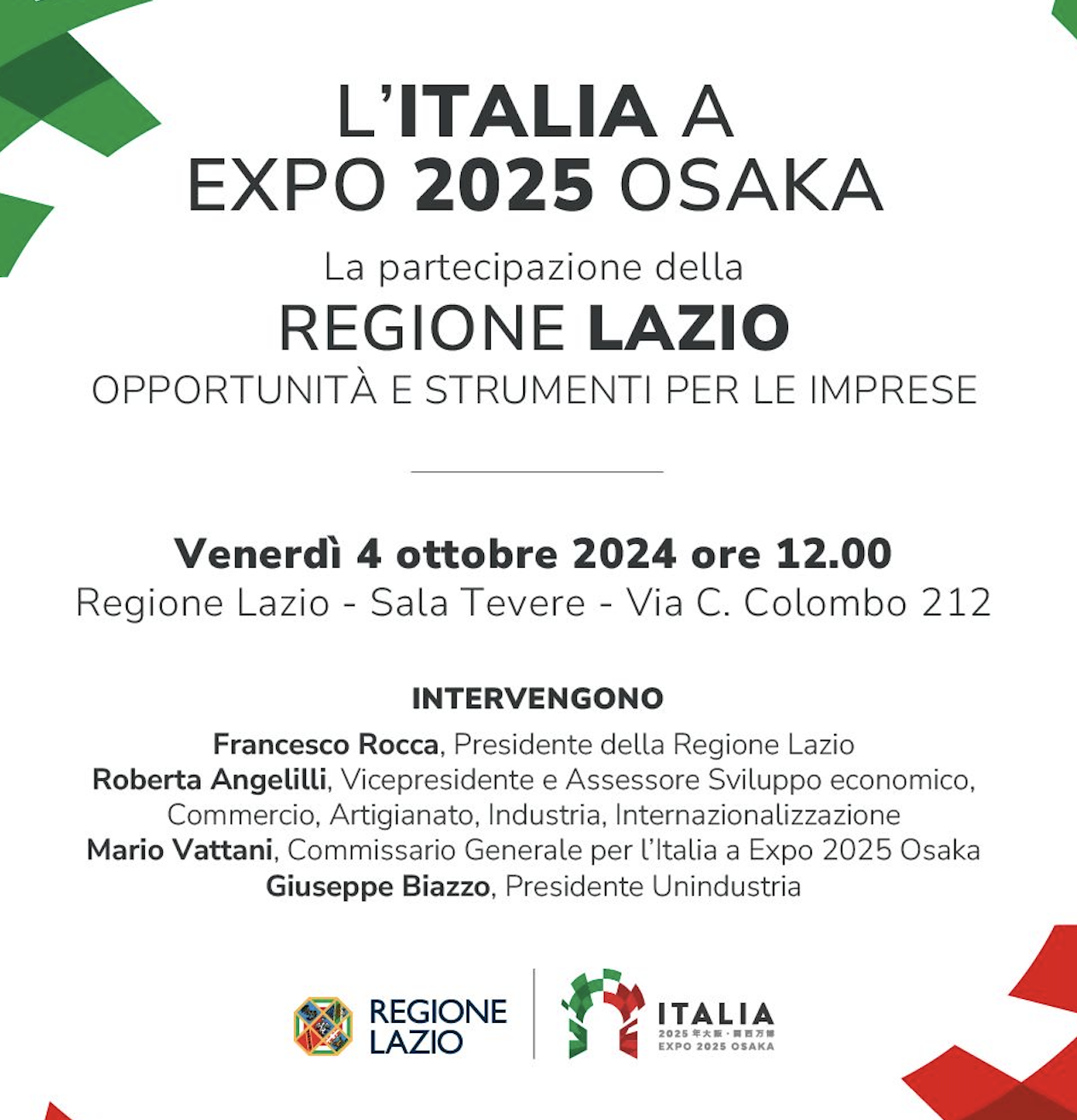 Partecipazione della Regione Lazio all’Expò di Osaka 2025